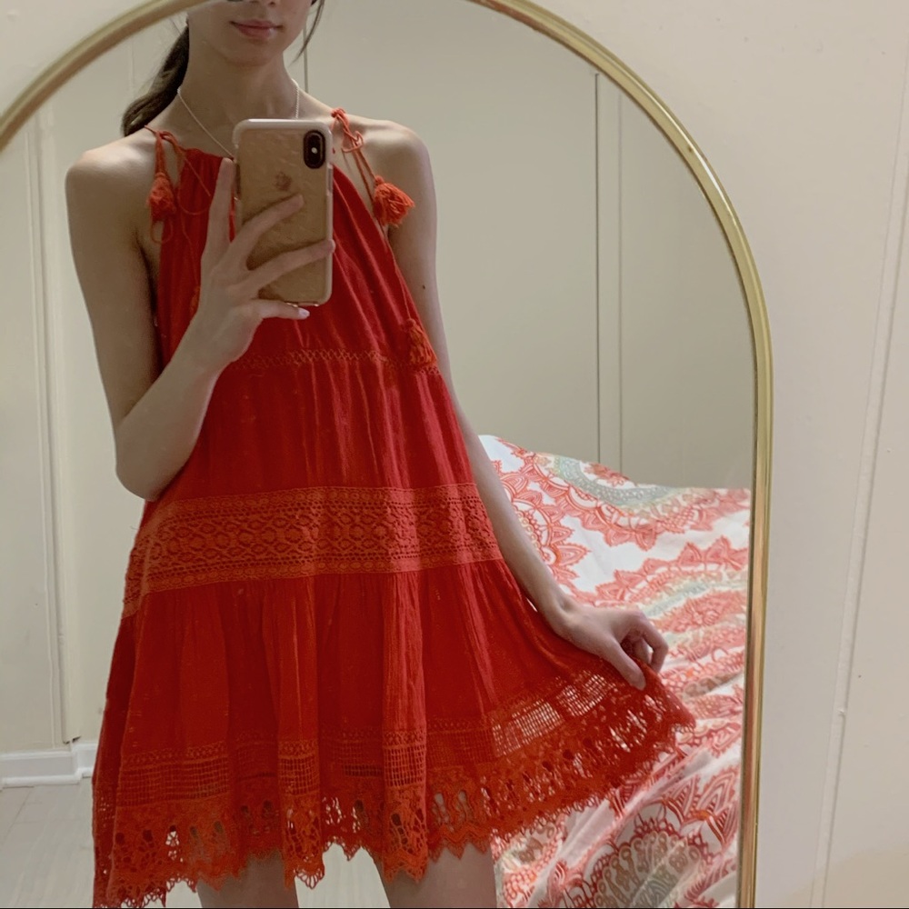 orange tassel dress
